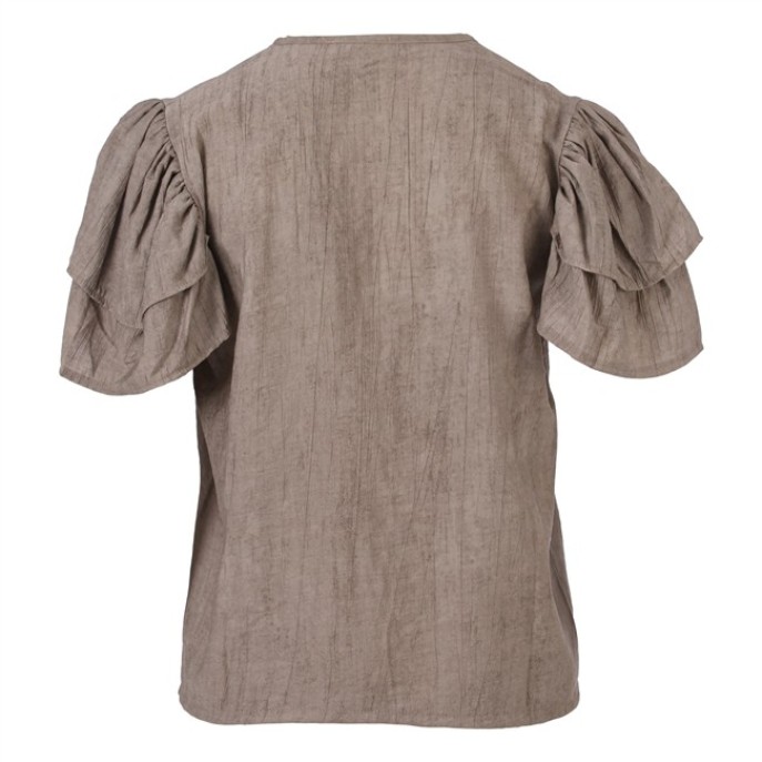 Enjoy Top vhals frill mouw 127667 licht taupe